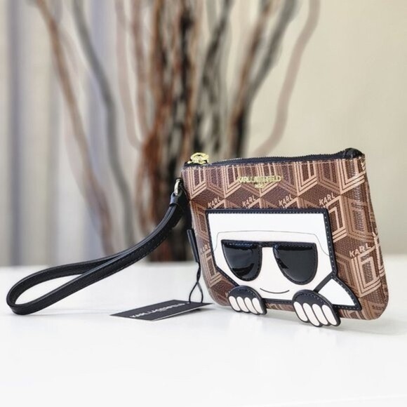 NEW! KARL LAGERFELD PARIS Logo Monogram Wristlet Clutch - Picture 4 of 15